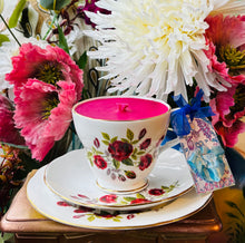 Load image into Gallery viewer, Beautiful 1960s ‘ Red roses Teacup trio Scented Soy Candle