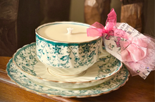 Load image into Gallery viewer, Beautiful Antique Teal Victorian floral Teacup scented Soy Trio set