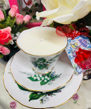 Load image into Gallery viewer, 1960s Royal Imperial Lily of The Valley Teacup trio Soy Candle