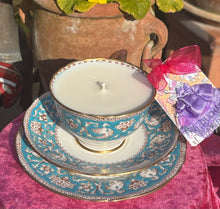 Load image into Gallery viewer, Exquisite Crown Staffordshire ‘Elsmere’ Handpainted Antique teacup soy candle trio set