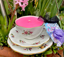 Load image into Gallery viewer, Lovely English Coalport scalloped Teacup Trio Soy Scented Candle