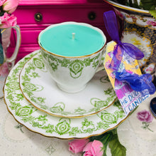Load image into Gallery viewer, Antique Chelson green Pendant Art Nouveau Teacup Trio Soy Candle
