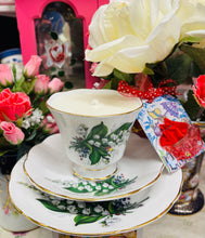 Load image into Gallery viewer, 1960s Royal Imperial Lily of The Valley Teacup trio Soy Candle