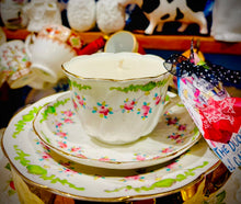 Load image into Gallery viewer, Beautiful Antique 1890s Victorian Ditsy Roses Scented Soy Wax Teacup trio