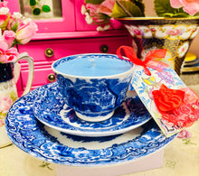 Load image into Gallery viewer, Antique George Jones Crescent 1870 era Teacup Trio Soy Candle