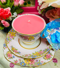 Load image into Gallery viewer, 1950s Vintage Colclough Baby Pink Floral scented Soy Tea trio