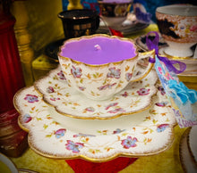 Load image into Gallery viewer, Victorian Antique Scalloped Ornate ‘Anenome’ Soy scented teacup Trio