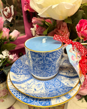 Load image into Gallery viewer, Beautiful antique 1910 blue & white Edwardian Scented Soy Tea cup candle
