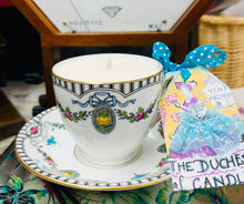 Load image into Gallery viewer, Rare ‘Ribbons’ Collectors Antique Teacup scented Soy Candle