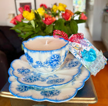 Load image into Gallery viewer, Beautiful Royal Grafton Blue & White scalloped Scented Soy Teacup Trio