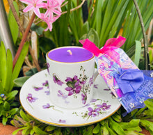 Load image into Gallery viewer, Beautiful Hammersley Violets Coffee cup soy wax Candle