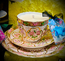 Load image into Gallery viewer, Stunning Antique ‘Salisbury’ Hand painted Art Nouveau Teacup trio scented Soy Candle