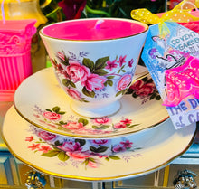 Load image into Gallery viewer, Queen Anne ‘ Pink Roses’ scented Soy teacup trio