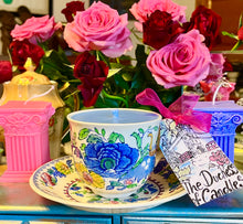 Load image into Gallery viewer, Beautiful Blue Rose Masons Teacup Scented Soy Candle