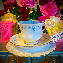 Load image into Gallery viewer, Beautiful Royal Albert Blue floral ‘Memory Lane’ Teacup Trio Scented Soy Candle
