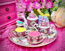 Load image into Gallery viewer, Vintage Pink floral  Miniature Tea-set on Round tray
