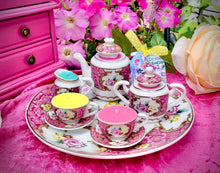 Load image into Gallery viewer, Vintage Pink floral Miniature Tea-set on Round tray