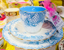 Load image into Gallery viewer, Stunning Antique Victorian Blue &amp; White floral Teacup Soy Candle Trio set

