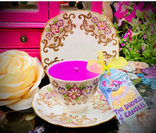 Load image into Gallery viewer, Beautiful 1950s ‘Colclough’ Scrolls & flowers Teacup Trio Scented Soy Candle