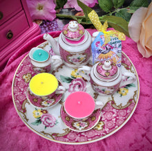 Load image into Gallery viewer, Vintage Pink floral  Miniature Tea-set on Round tray
