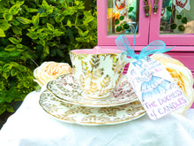 Load image into Gallery viewer, Vintage Scalloped Hamilton Teacup Trio set Gold Chintz Fern Print