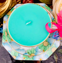 Load image into Gallery viewer, Stunning Turquoise blue & Green Art Deco ‘Paragon’ Teacup Soy Candle trio set