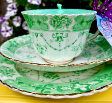 Load image into Gallery viewer, Victorian Antique 1895 Royal Albert Green floral Soy Scented Candle Teacup Trio