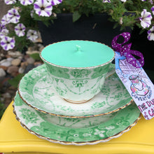 Load image into Gallery viewer, Victorian Antique 1895 Royal Albert Green floral Soy Scented Candle Teacup Trio