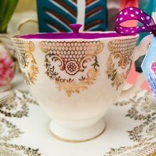 Load image into Gallery viewer, Stunning Gold chintz Brocade English scented soy teacup candle