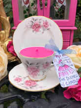 Load image into Gallery viewer, Vintage ‘Duchess’ Pink Roses Teacup Scented Soy Candle trio set