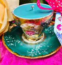 Load image into Gallery viewer, Gorgeous Dark Turquoise Bavarian ‘Romeo & Juliet’ Coffee cup Scented Soy Candle