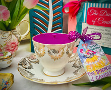 Load image into Gallery viewer, Stunning Gold chintz Brocade English scented soy teacup candle