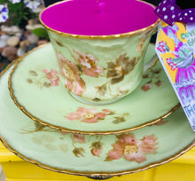 Load image into Gallery viewer, Lovely Antique Victorian  Green & floral brushed gold Teacup trio Scented Soy Candle