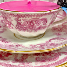 Load image into Gallery viewer, Stunning Collector’s Antique Victorian ‘Roma’ Pink & White Soy Scented teacup trio