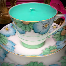 Load image into Gallery viewer, Stunning Turquoise blue & Green Art Deco ‘Paragon’ Teacup Soy Candle trio set