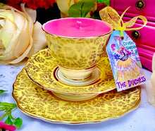 Load image into Gallery viewer, Stunning ‘Colclough’ Yellow & Gold Chintz 1950s Teacup trio Scented Soy Candle