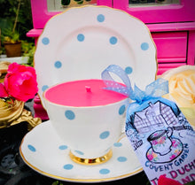 Load image into Gallery viewer, Lovely Retro Blue Polka Dot ‘Royal Vale’ Teacup trio scented Soy Candle