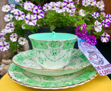 Load image into Gallery viewer, Victorian Antique 1895 Royal Albert Green floral Soy Scented Candle Teacup Trio