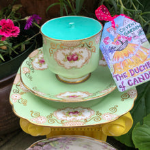 Load image into Gallery viewer, Exquisite Alfred Pearce Art Deco Pastel Green & pink Roses Teacup trio scented soy Candle