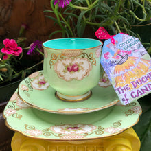 Load image into Gallery viewer, Exquisite Alfred Pearce Art Deco Pastel Green & pink Roses Teacup trio scented soy Candle