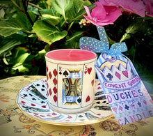 Load image into Gallery viewer, Wonderful 1970s Vintage Elizabethan Playing Cards ‘Alice in Wonderland’ Coffee cup Scented Soy Candle