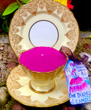 Load image into Gallery viewer, Stunning Jenners of Edinburgh Gold Leaf & Brocade teacup scented soy candle trio set