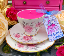 Load image into Gallery viewer, Vintage ‘Duchess’ Pink Roses Teacup Scented Soy Candle trio set