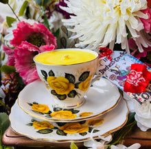 Load image into Gallery viewer, Stunning Antique 1950’s Yellow Roses Teacup Trio Scented Soy Candle
