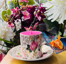 Load image into Gallery viewer, Art Deco pink Rose Crownford English Coffee Cup Soy Scented Candle

