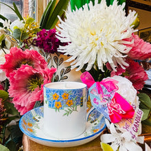 Load image into Gallery viewer, Lovely Blue &amp; yellow Art Nouveau floral coffee Cup Scented Soy Candle
