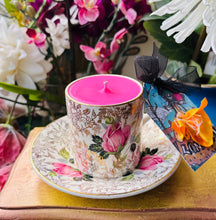 Load image into Gallery viewer, Art Deco pink Rose Crownford English Coffee Cup Soy Scented Candle
