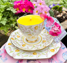 Load image into Gallery viewer, Art Deco Royal Grafton Wild Buttercups Teacup trio soy Candle

