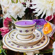 Load image into Gallery viewer, Beautiful Royal Doulton Antique Art Nouveau Violets Teacup trio scented Soy Candle
