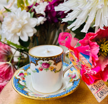 Load image into Gallery viewer, Stunning Antique Art Nouveau blue &amp; Gold coffee cup scented soy candle
